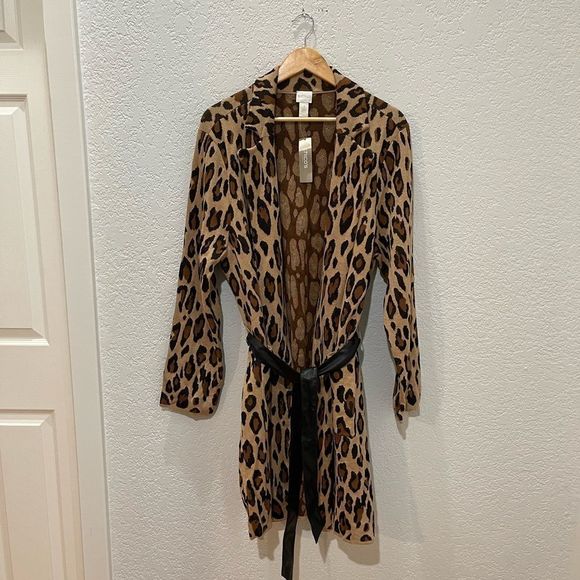 Chico’s Belted Animal Jacquard Mabel Cardigan Size 3 - Picture 11 of 12